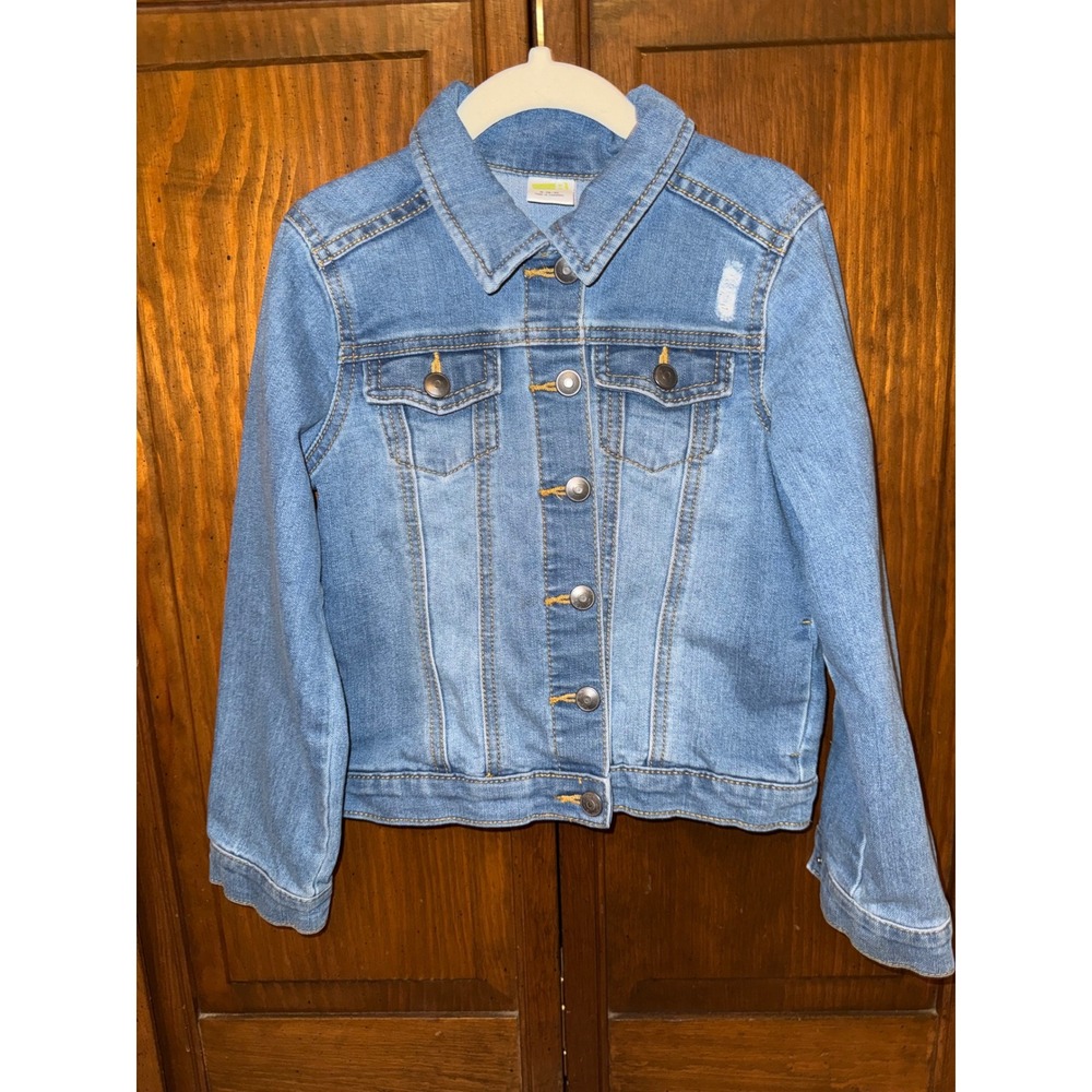 Crazy 8 Girls Denim Jacket Blue Butterfly Floral Embroidered Distressed - S 5-6